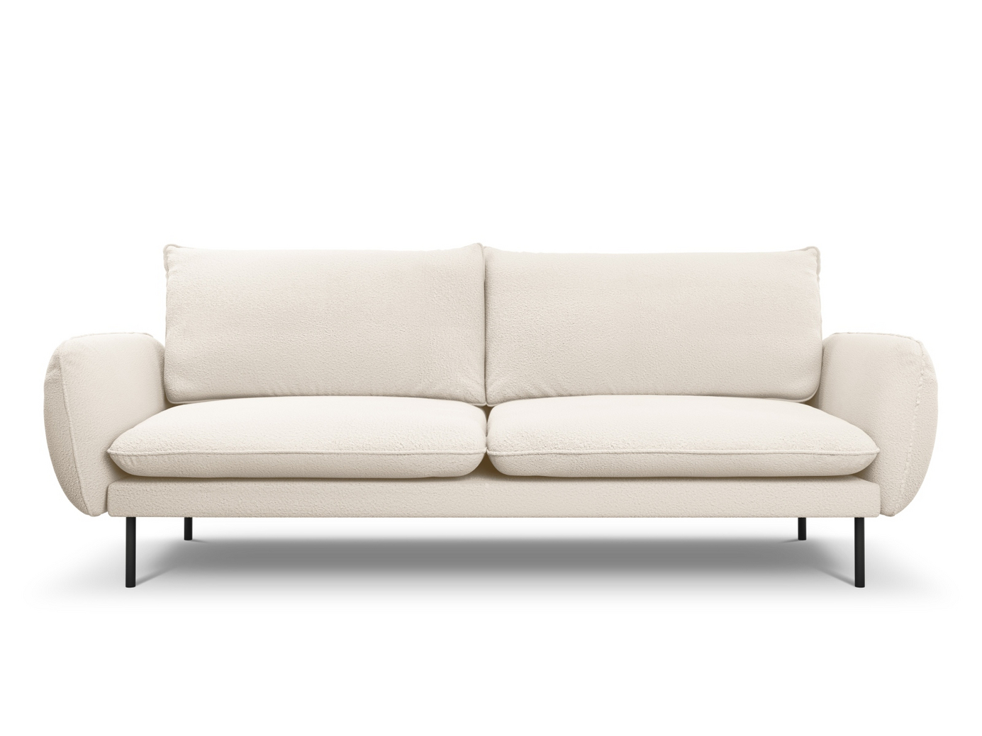 Cosmopolitan Design bouclé-sohva, "Vienna", 4-istuttava, 230 × 92 × 95 cm, Ascot, mustat metallijalat