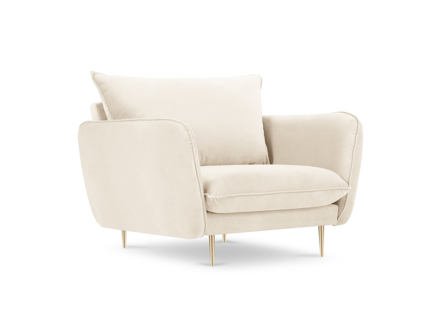 Cosmopolitan Design samettinojatuoli, Vienna, 1-istuttava, 97 × 94 × 95 cm, Bluvel, kullanväriset metallijalat