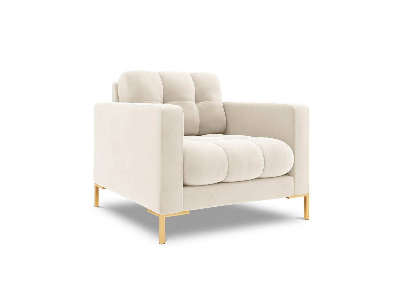 Cosmopolitan Design samettinojatuoli, "Bali", 1-istuttava, 87 × 96 × 75 cm, Bluvel, kullanväriset metallijalat