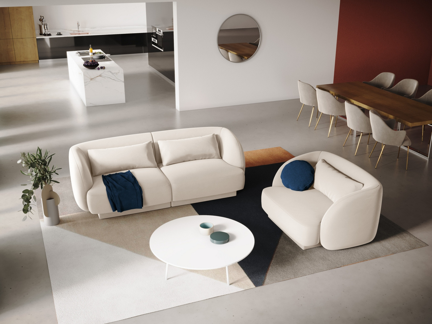 Cosmopolitan Design samettinojatuoli, "Tulum", 1-istuttava, 103 × 90 × 70 cm, Bluvel, mustat muovijalat