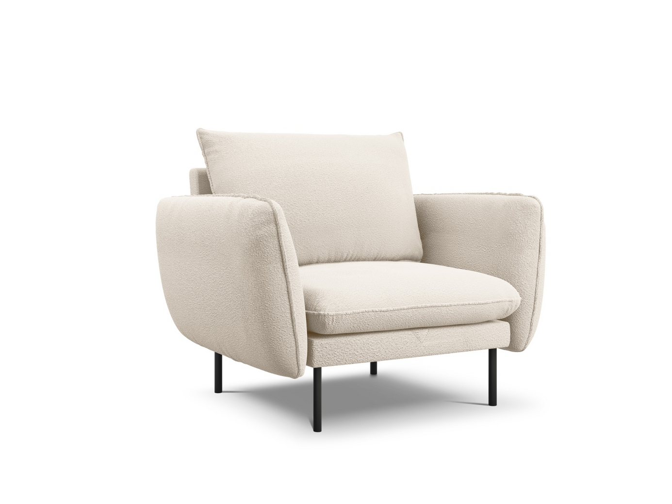 Cosmopolitan Design bouclé-nojatuoli, Vienna, 1-istuttava, 97 × 94 × 95 cm, Ascot, mustat metallijalat
