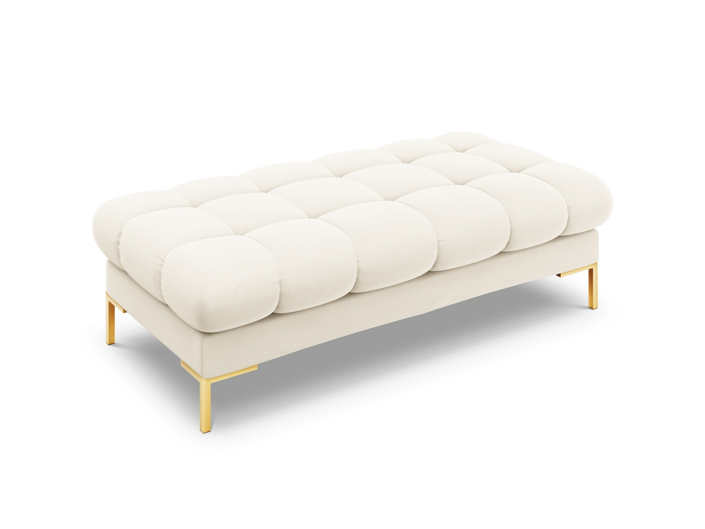 Cosmopolitan Design samettipenkki, "Bali", 2-istuttava, 133 × 62 × 40 cm, Bluvel, kullanväriset metallijalat