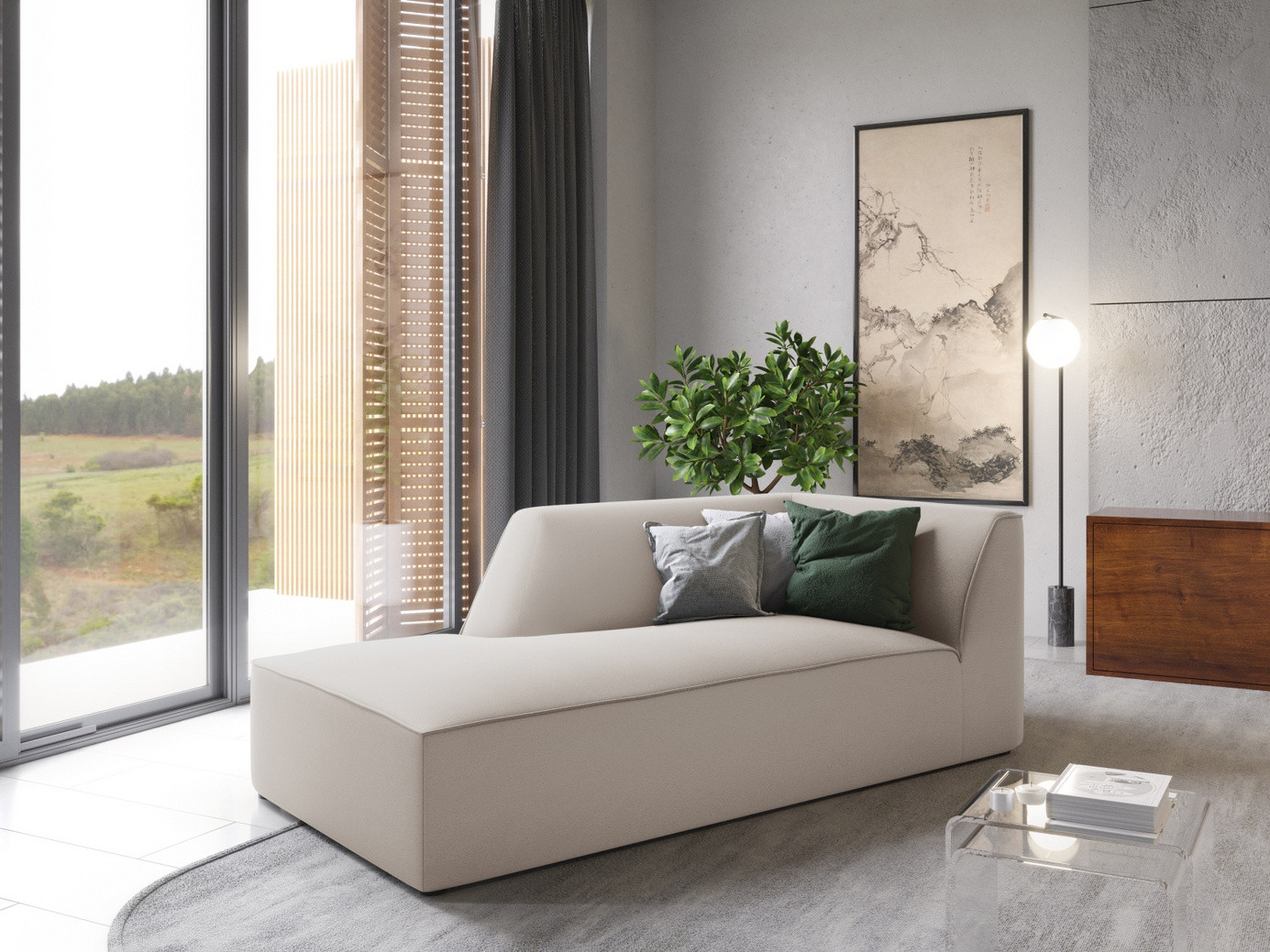 Cosmopolitan Design vasenkätinen samettidivaani, "Siena", 1-istuttava, 93 × 181 × 69 cm, Salvador, mustat muovijalat