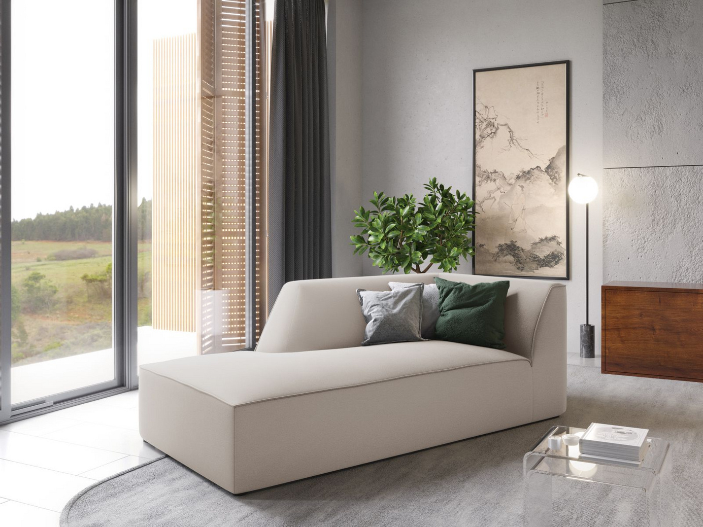 Cosmopolitan Design vasenkätinen samettidivaani, "Siena", 1-istuttava, 93 × 181 × 69 cm, Salvador, mustat muovijalat