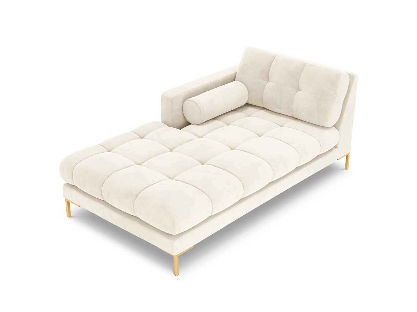 Cosmopolitan Design vasenkätinen samettidivaani, "Bali", 1-istuttava, 102 × 185 × 75 cm, Bluvel, kullanväriset metallijalat