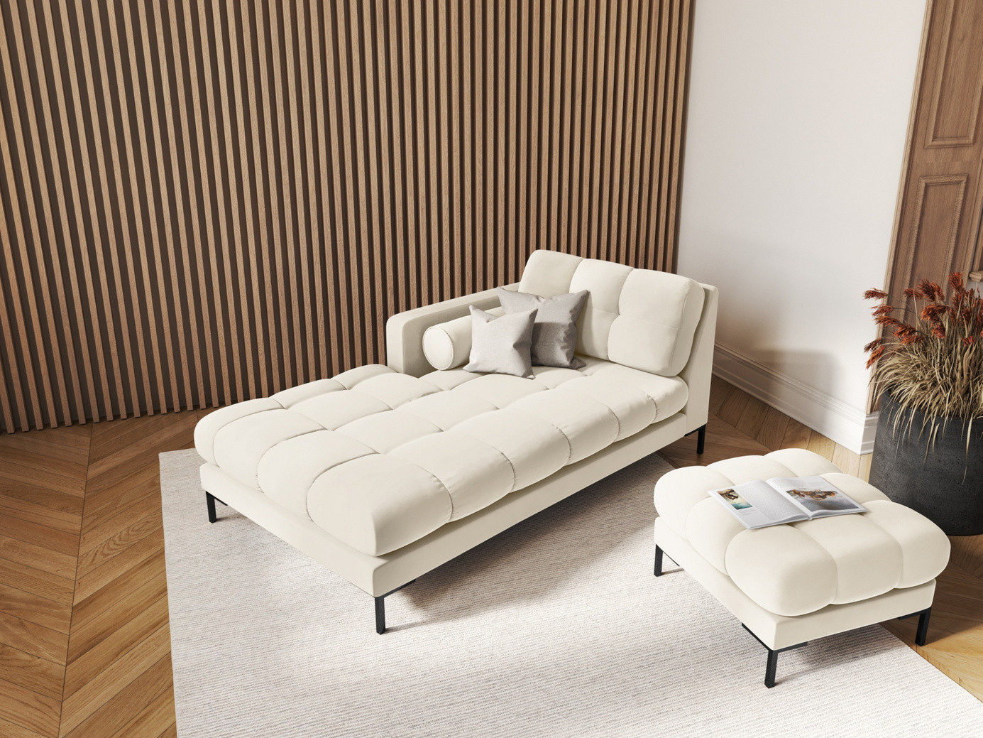 Cosmopolitan Design vasenkätinen samettidivaani, "Bali", 1-istuttava, 102 × 185 × 75 cm, Bluvel, mustat metallijalat