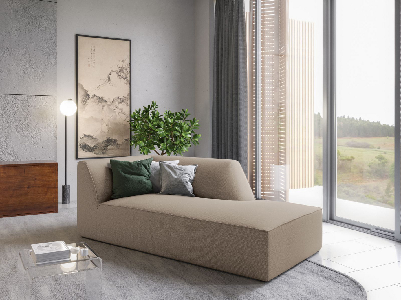 Cosmopolitan Design oikeakätinen divaani, "Siena", 1-istuttava, 93 × 181 × 69 cm, Ottawa, mustat muovijalat