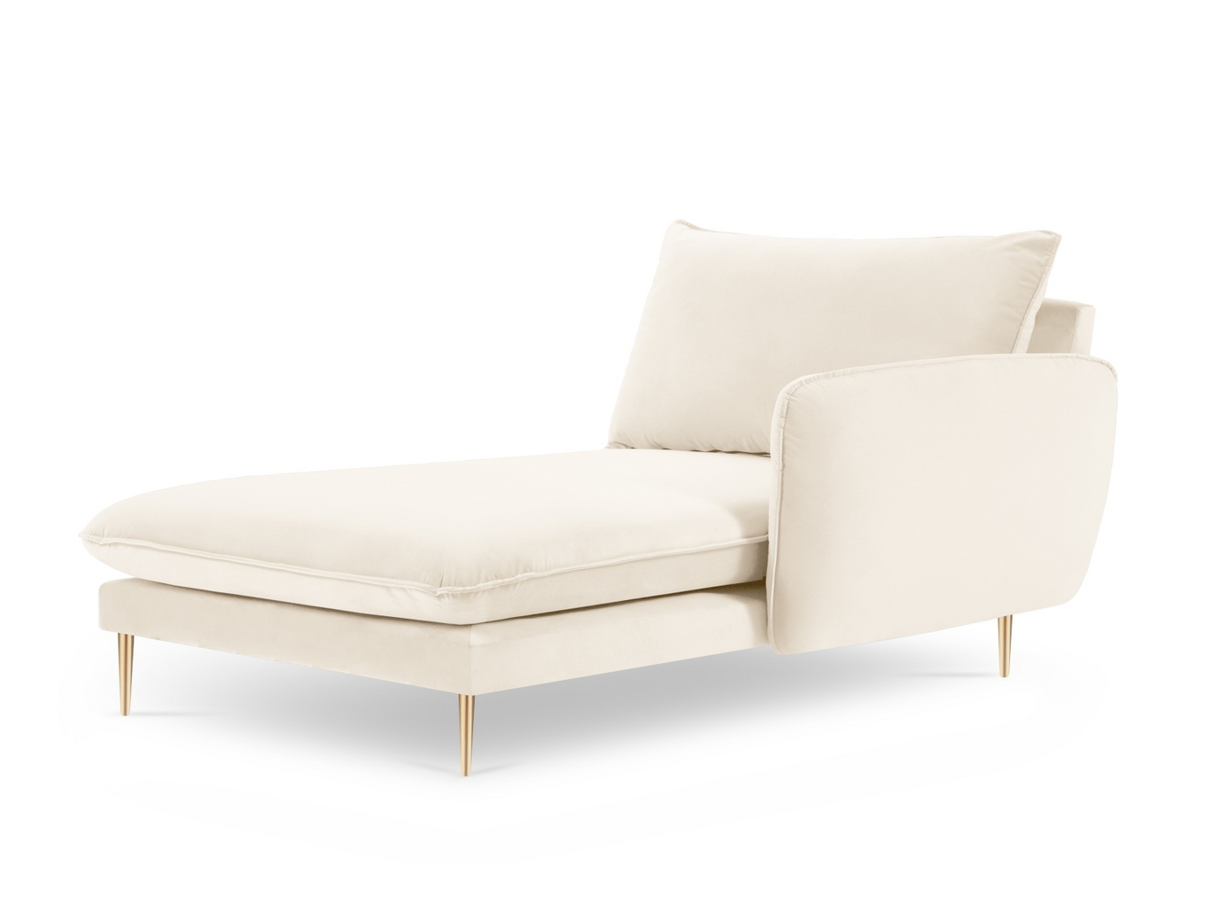 Cosmopolitan Design oikeakätinen samettidivaani, "Vienna", 1-istuttava, 110 × 170 × 95 cm, Bluvel, kullanväriset metallijalat