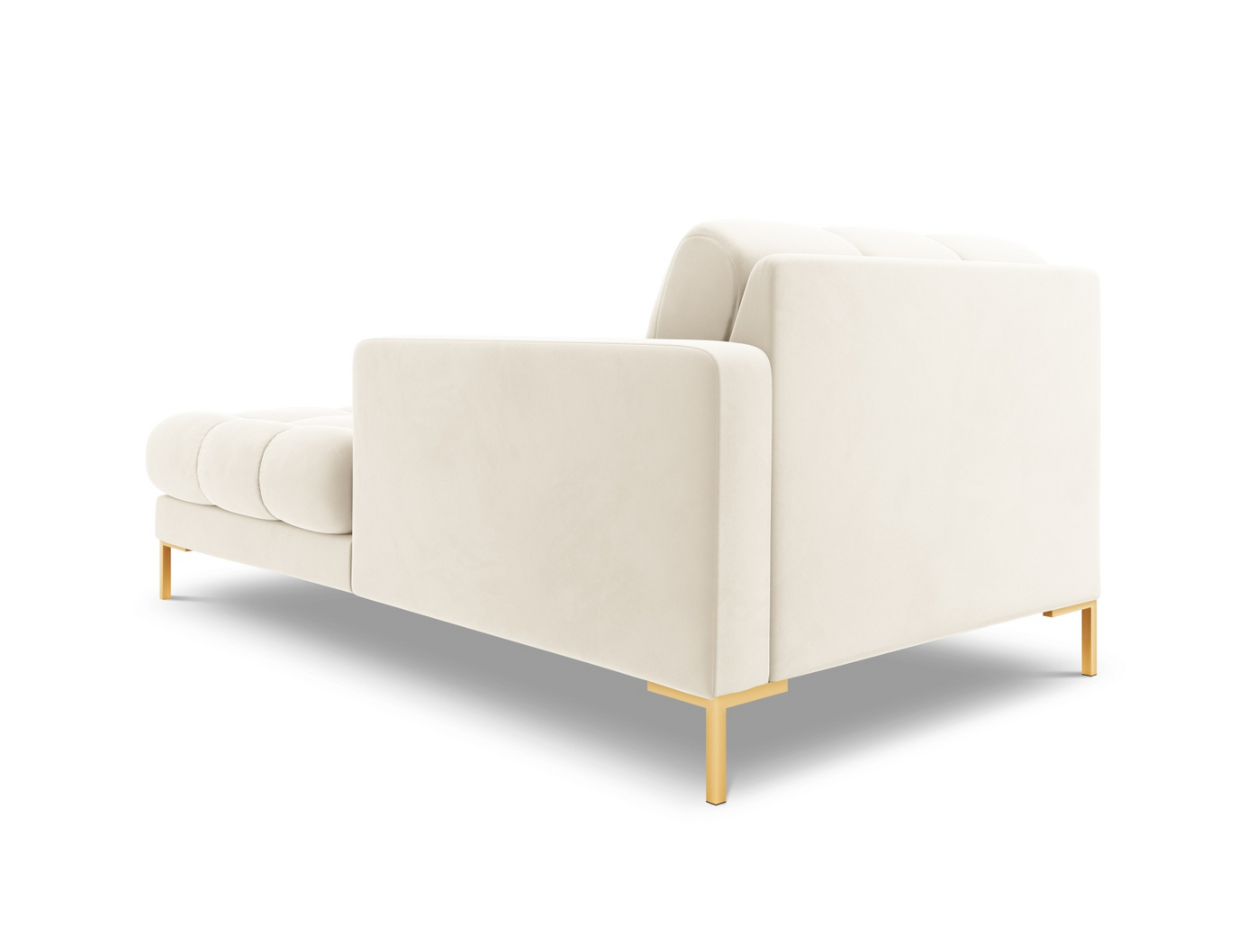 Cosmopolitan Design oikeakätinen samettidivaani, "Bali", 1-istuttava, 102 × 185 × 75 cm, Bluvel, kullanväriset metallijalat