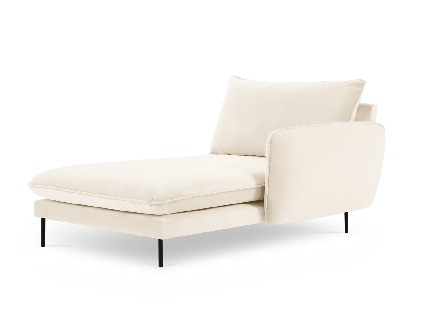 Cosmopolitan Design oikeakätinen samettidivaani, "Vienna", 1-istuttava, 110 × 170 × 95 cm, Bluvel, mustat metallijalat