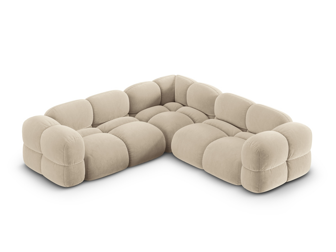 Cosmopolitan Design symmetrinen samettikulmasohva, "Loretto", 4-istuttava, 250 × 250 × 68 cm, Vogue, mustat muovijalat