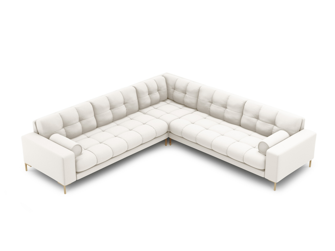 Cosmopolitan Design symmetrinen kulmasohva, "Bali", 6-istuttava, 256 × 256 × 75 cm, Neve, kullanväriset metallijalat