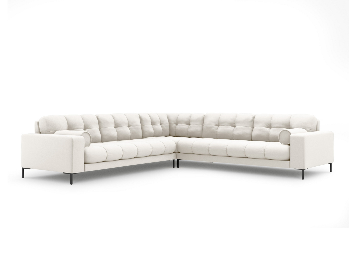 Cosmopolitan Design symmetrinen kulmasohva, "Bali", 6-istuttava, 256 × 256 × 75 cm, Neve, mustat metallijalat