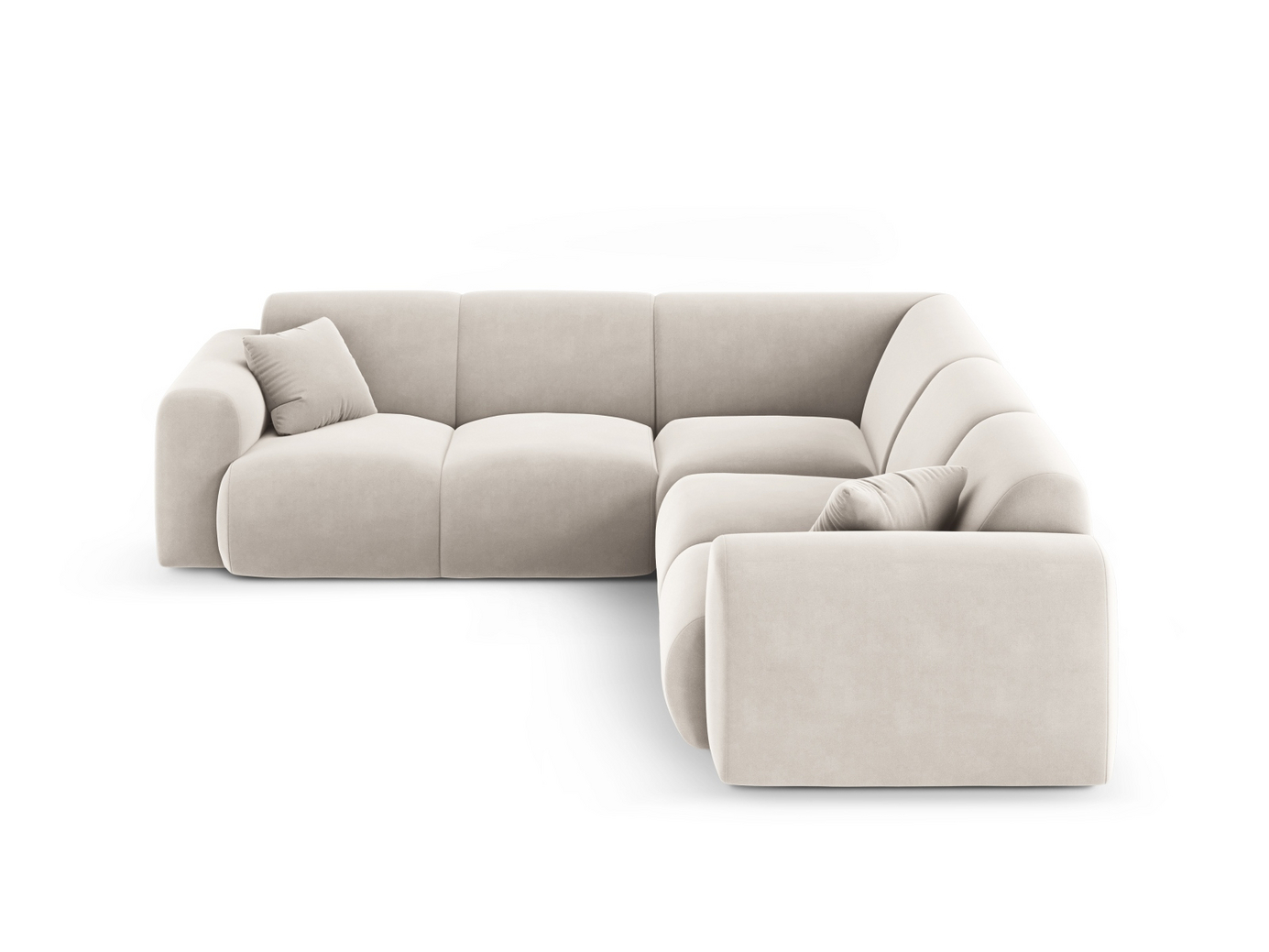 Cosmopolitan Design symmetrinen samettikulmasohva, "Nolio", 5-istuttava, 252 × 252 × 72 cm, Casino, mustat muovijalat