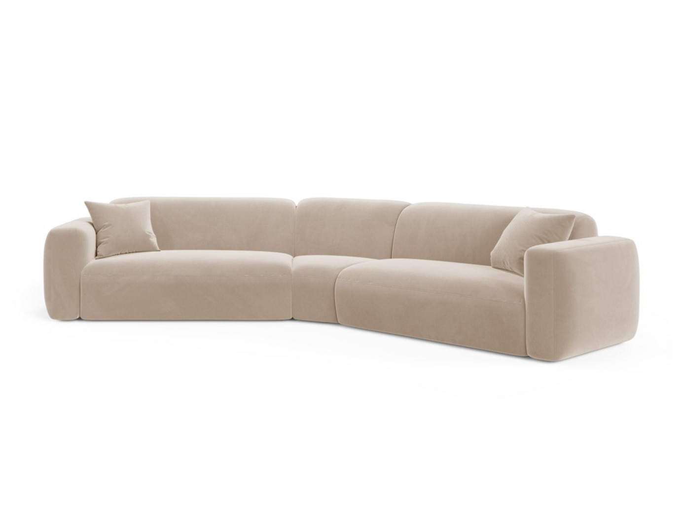 Cosmopolitan Design symmetrinen samettimoduulikulmasohva, "Strino", 3-istuttava, 344 × 210 × 78 cm, Salvador, mustat muovijalat