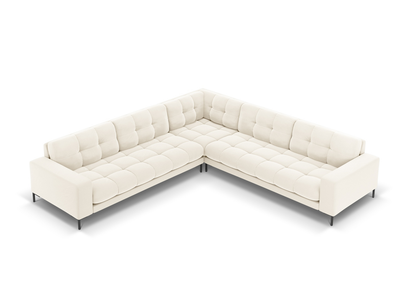 Cosmopolitan Design symmetrinen samettikulmasohva, "Bali", 6-istuttava, 256 × 256 × 75 cm, Bluvel, mustat metallijalat