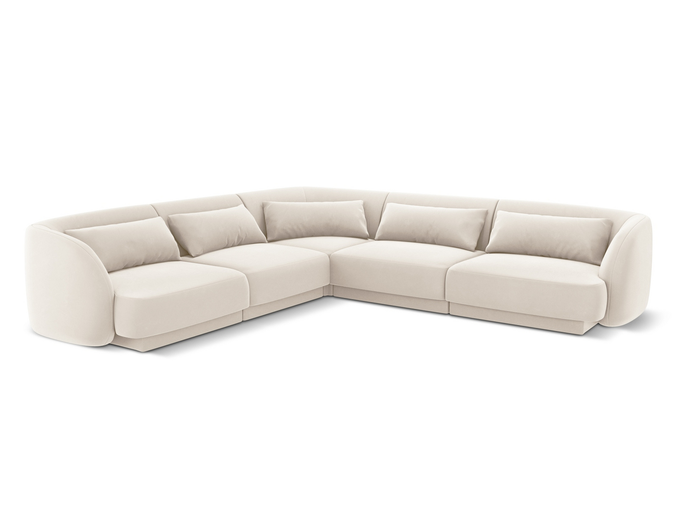 Cosmopolitan Design käännettävä samettikulmasohva, "Tulum", 5-istuttava, 255 × 255 × 70 cm, Bluvel, mustat muovijalat