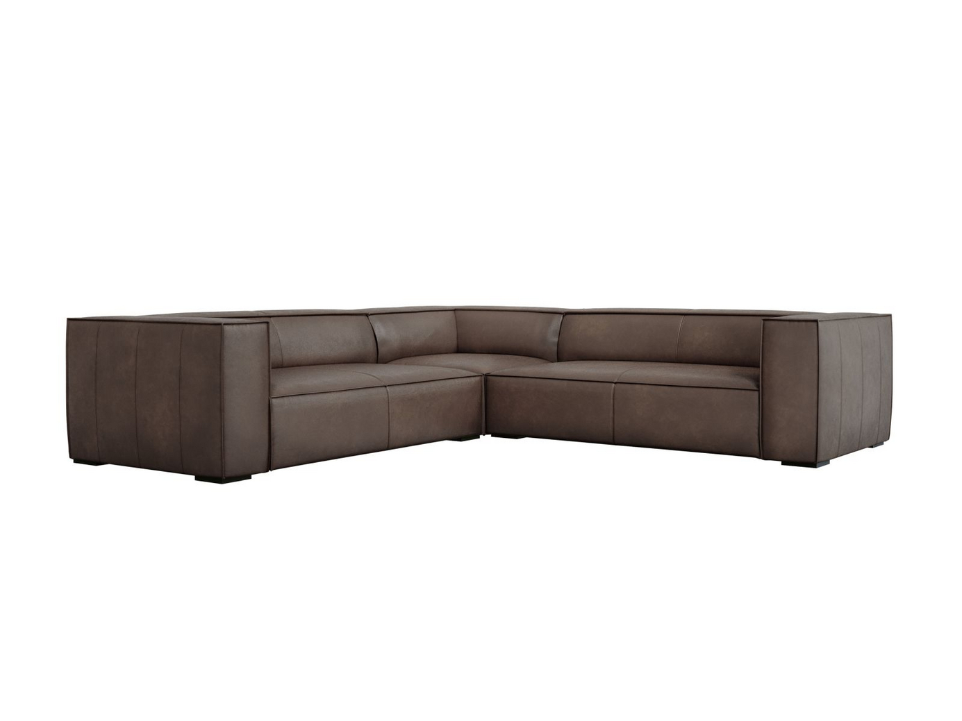 Cosmopolitan Design symmetrinen nahka kulmasohva, "Turin", 5-istuttava, 280 × 280 × 68 cm, Granada, mustat pyökkijalat