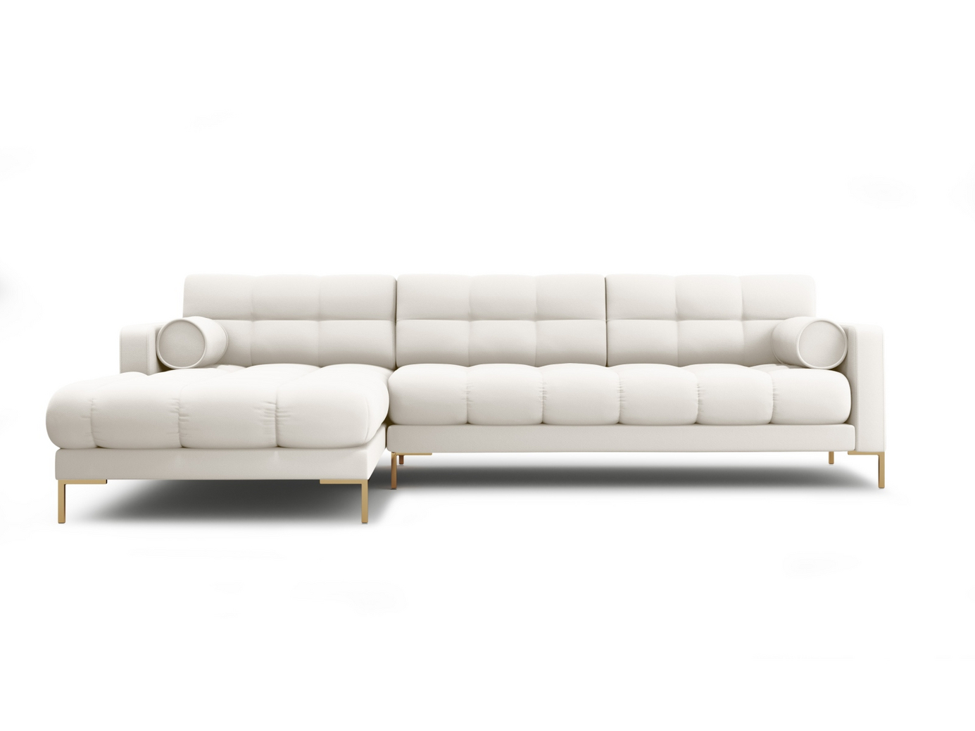 Cosmopolitan Design vasenkätinen kulmasohva, "Bali", 5-istuttava, 293 × 185 × 75 cm, Neve, kullanväriset metallijalat