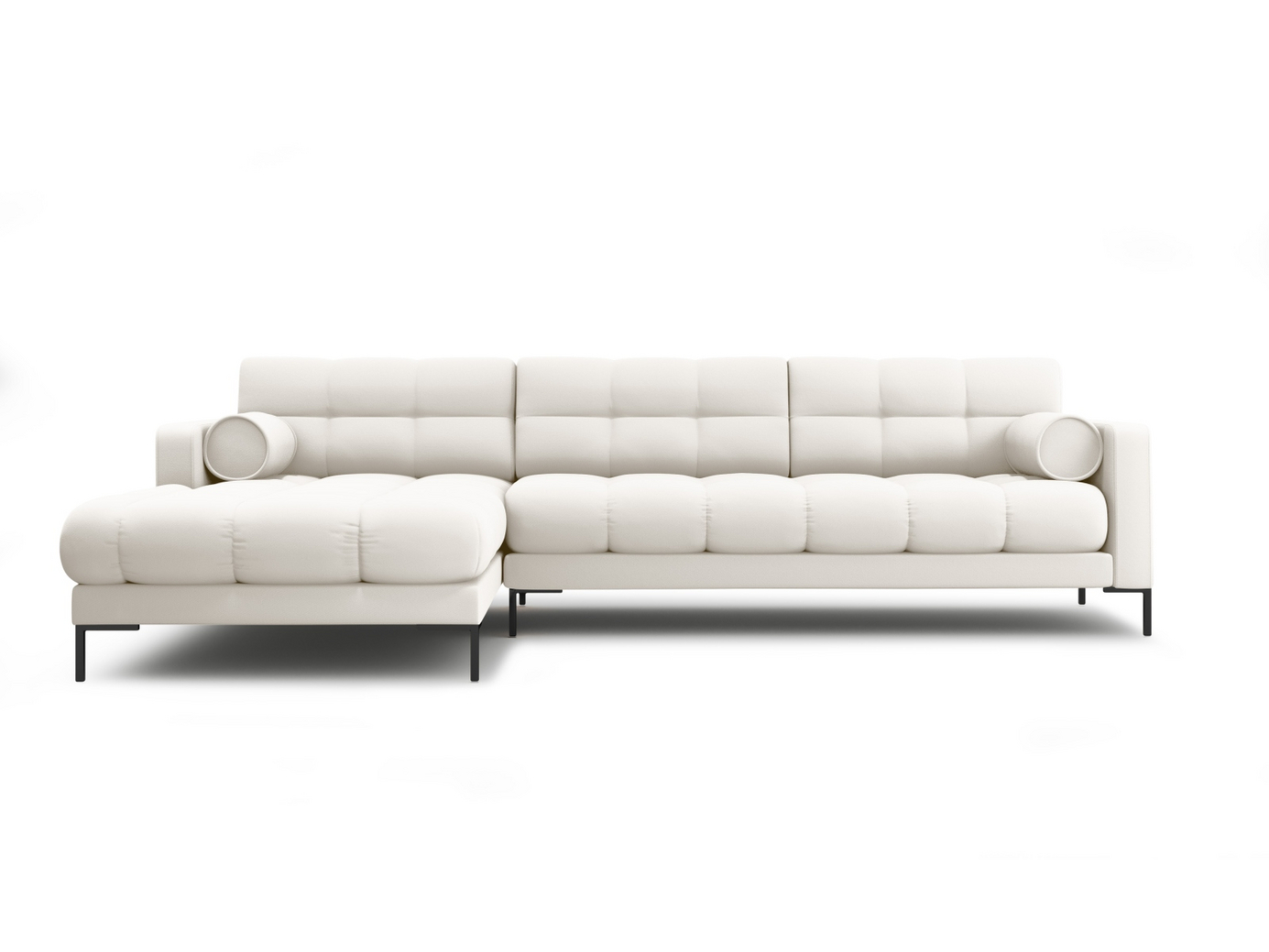 Cosmopolitan Design vasenkätinen kulmasohva, "Bali", 5-istuttava, 293 × 185 × 75 cm, Neve, mustat metallijalat