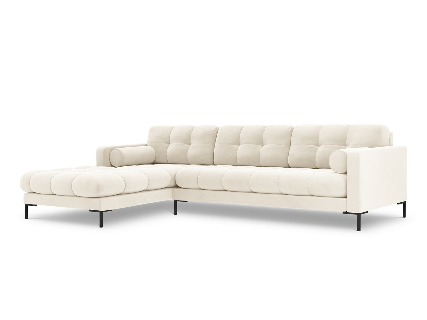 Cosmopolitan Design vasenkätinen samettikulmasohva, "Bali", 5-istuttava, 293 × 185 × 75 cm, Bluvel, mustat metallijalat