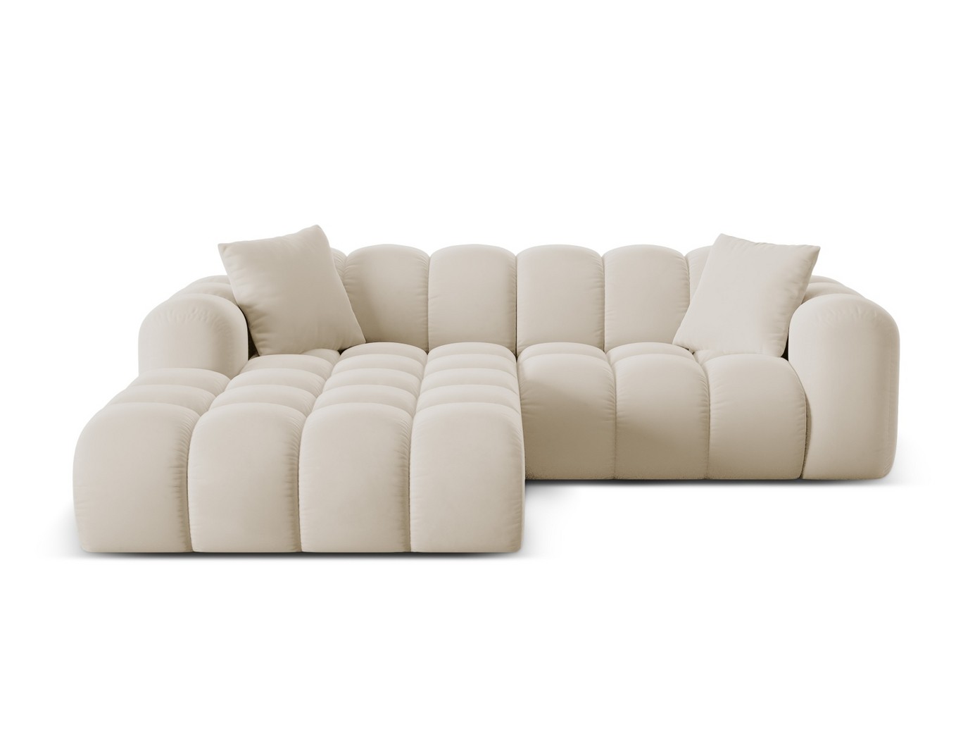 Cosmopolitan Design vasenkätinen samettikulmasohva, "Treno", 3-istuttava, 240 × 184 × 70 cm, Bluvel, mustat muovijalat