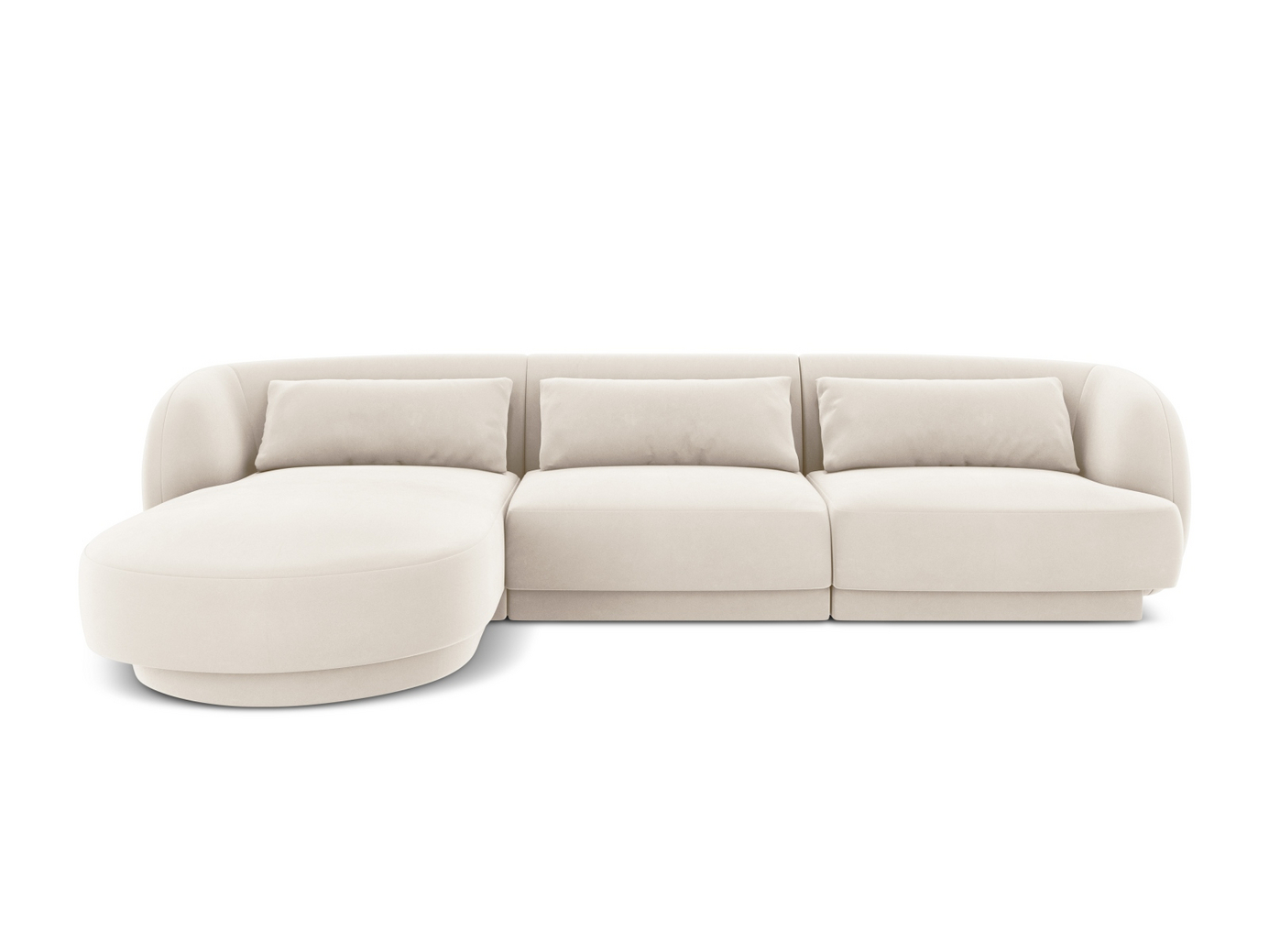 Cosmopolitan Design vasenkätinen samettikulmasohva, "Tulum", 4-istuttava, 255 × 156 × 70 cm, Bluvel, mustat muovijalat