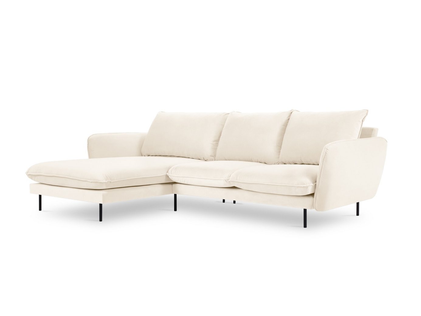 Cosmopolitan Design vasenkätinen samettikulmasohva, "Vienna", 5-istuttava, 255 × 170 × 95 cm, Bluvel, mustat metallijalat