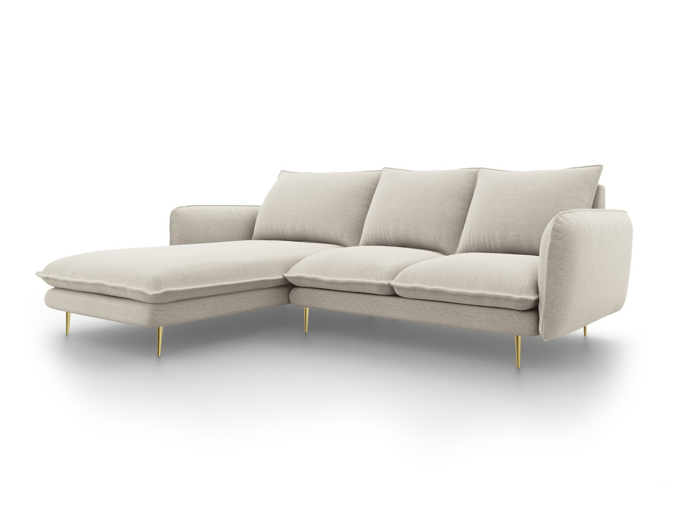Cosmopolitan Design vasenkätinen kulmasohva, "Vienna", 5-istuttava, 255 × 170 × 95 cm, Positano, kullanväriset metallijalat