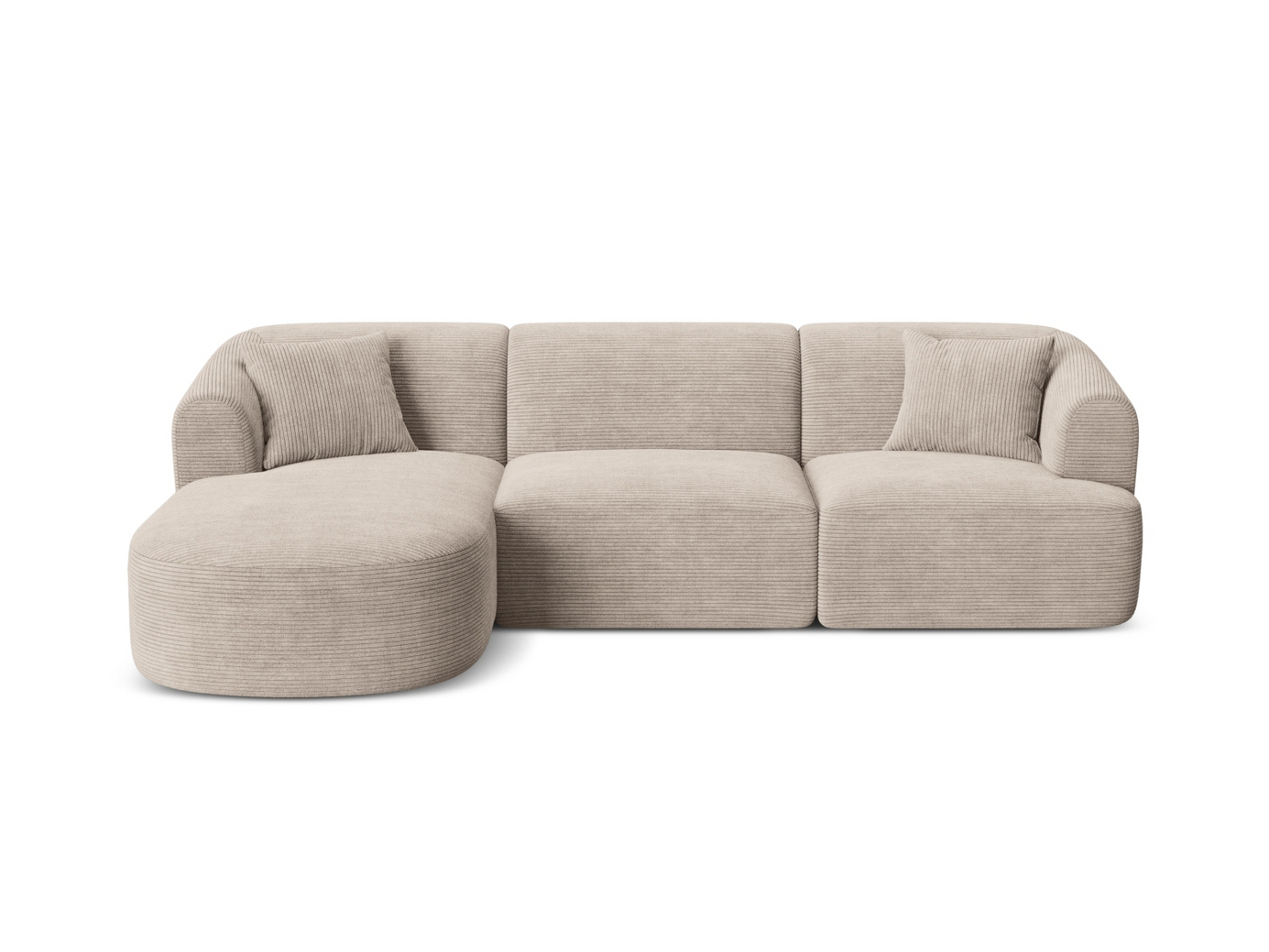 Cosmopolitan Design vasenkätinen moduulikulmasohva, "Campi", 4-istuttava, 256 × 156 × 70 cm, Lincoln, mustat muovijalat