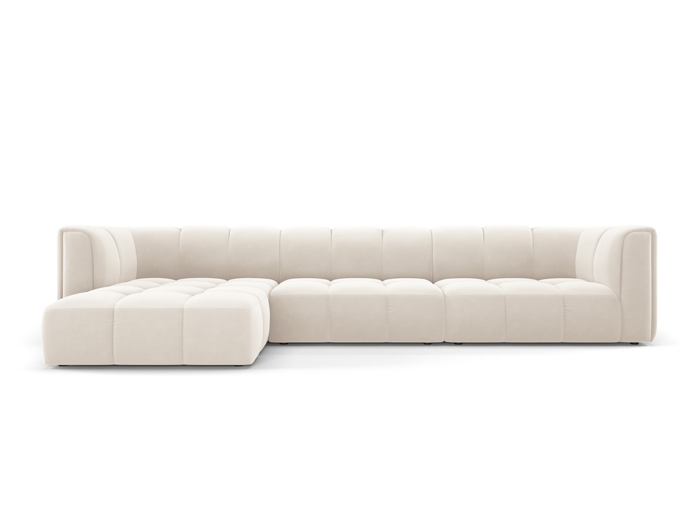 Cosmopolitan Design vasenkätinen samettimoduulikulmasohva, "Moritz", 5-istuttava, 316 × 160 × 70 cm, Bluvel, mustat muovijalat