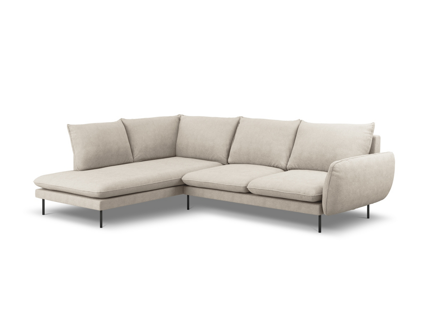 Cosmopolitan Design vasenkätinen kulmasohva, "Vienna", 6-istuttava, 275 × 185 × 95 cm, Positano, mustat metallijalat