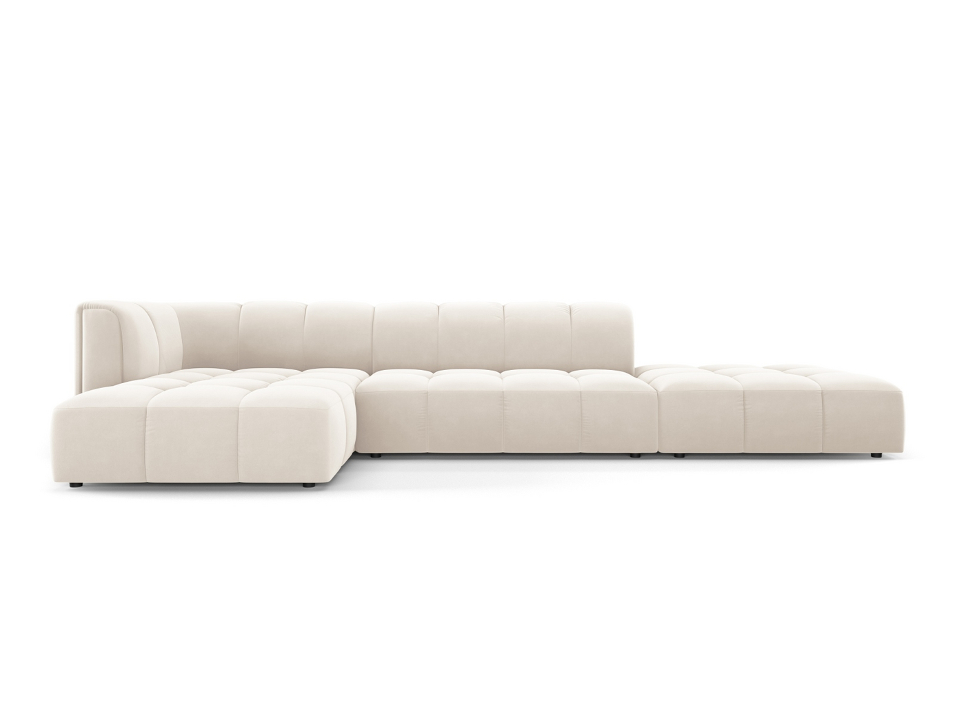 Cosmopolitan Design vasenkätinen samettimoduulikulmasohva, "Moritz", 5-istuttava, 323 × 160 × 70 cm, Bluvel, mustat muovijalat
