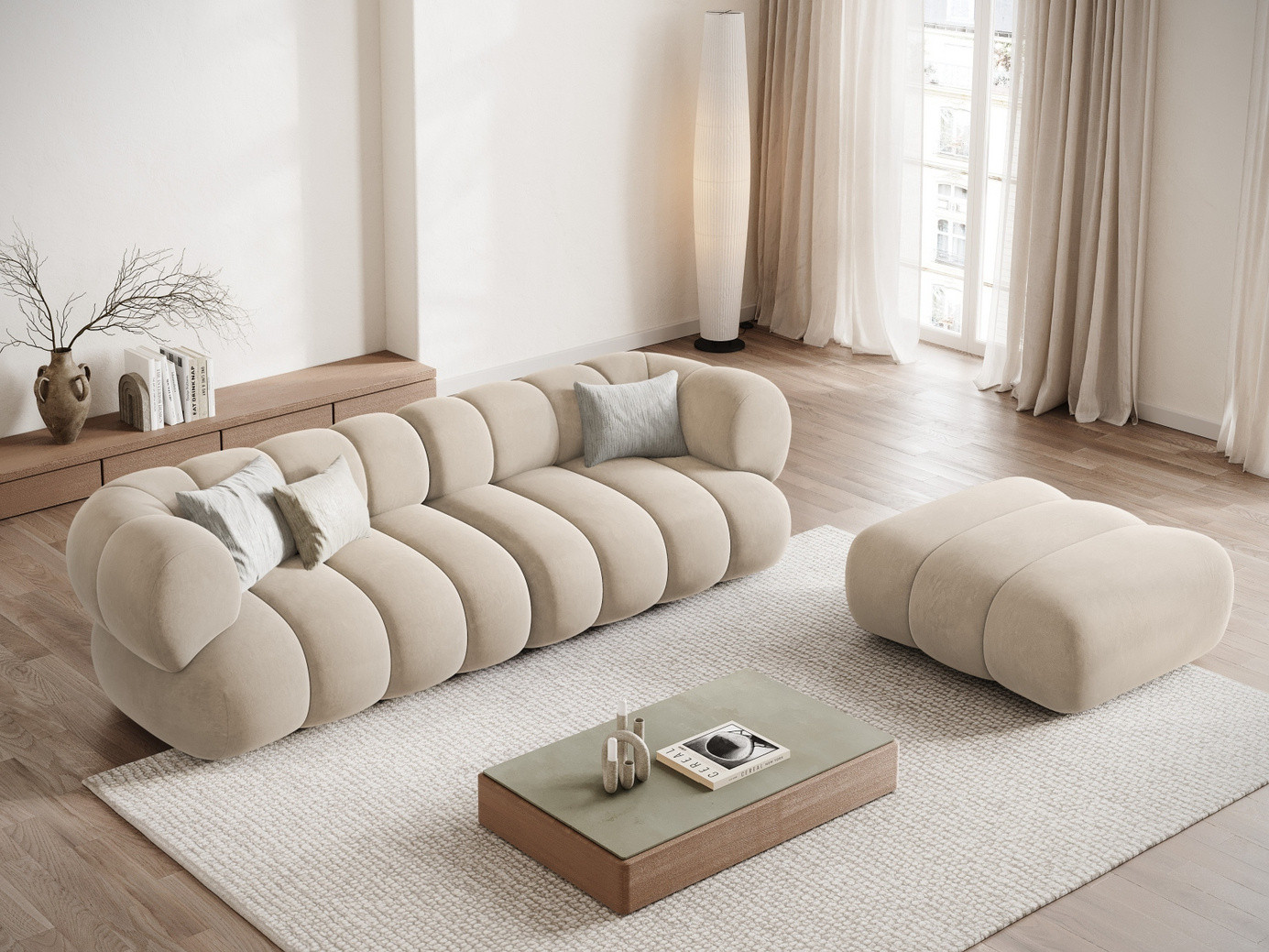 Cosmopolitan Design samettirahi, "Koge", 1-istuttava, 95 × 95 × 40 cm, Vogue, mustat muovijalat