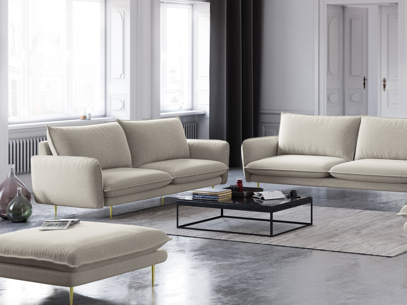 Cosmopolitan Design rahi, "Vienna", 1-istuttava, 93 × 73 × 43 cm, Positano, kullanväriset metallijalat
