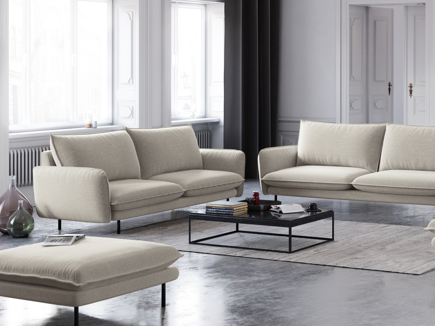 Cosmopolitan Design rahi, "Vienna", 1-istuttava, 93 × 73 × 43 cm, Positano, mustat metallijalat