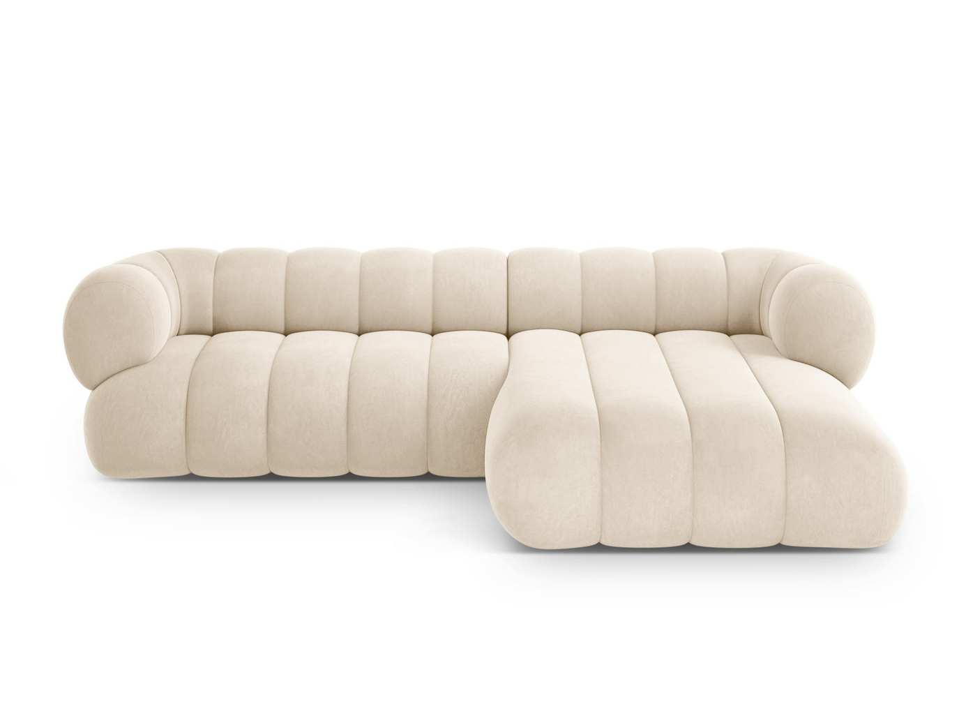 Cosmopolitan Design oikeakätinen samettikulmasohva, "Koge", 5-istuttava, 270 × 165 × 70 cm, Vogue, mustat muovijalat