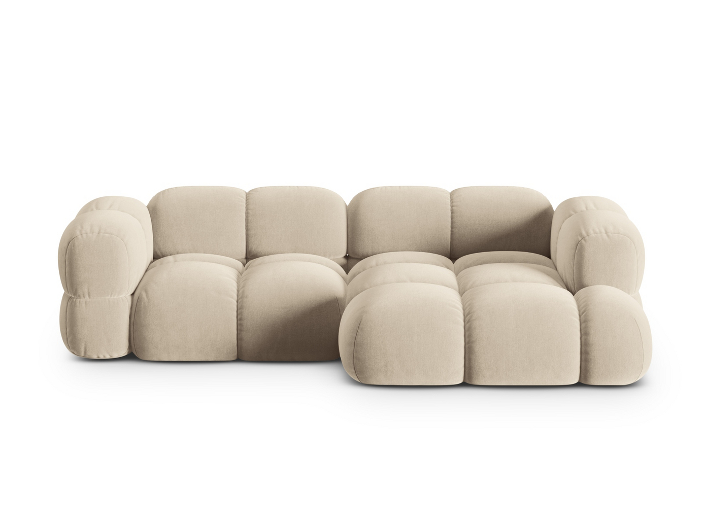 Cosmopolitan Design oikeakätinen samettikulmasohva, "Loretto", 3-istuttava, 250 × 147 × 68 cm, Vogue, mustat muovijalat