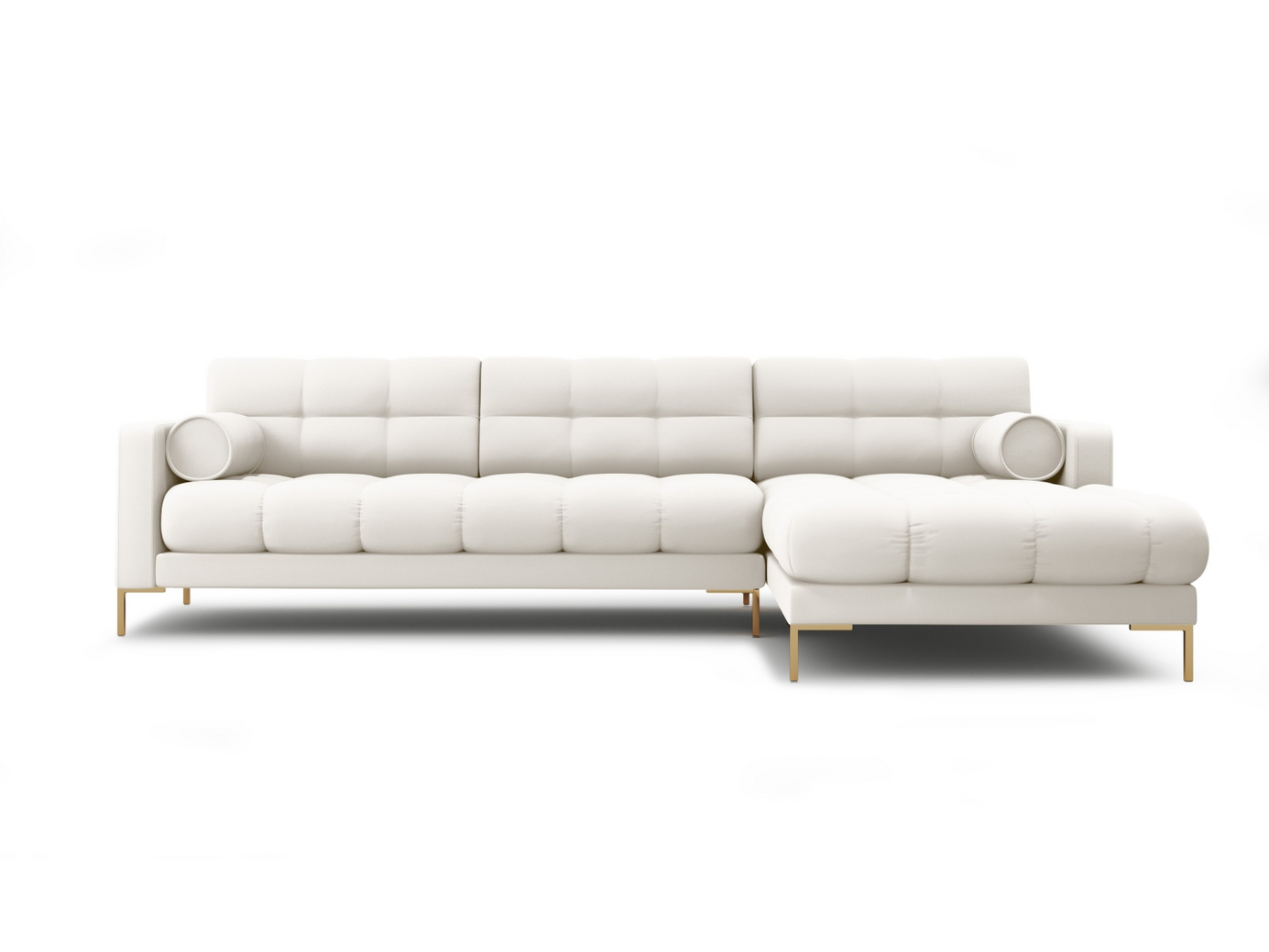 Cosmopolitan Design oikeakätinen kulmasohva, "Bali", 5-istuttava, 293 × 185 × 75 cm, Neve, kullanväriset metallijalat