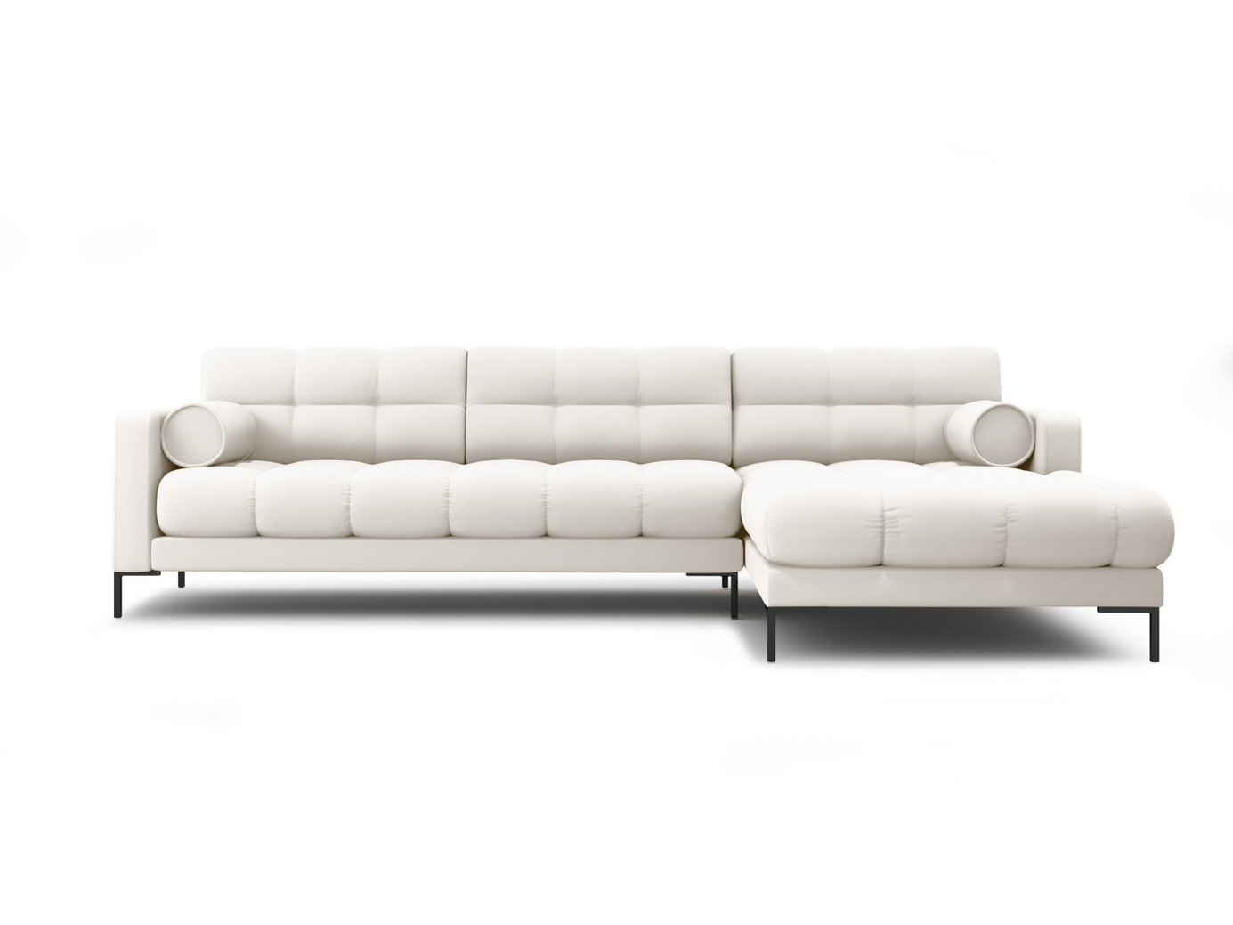 Cosmopolitan Design oikeakätinen kulmasohva, "Bali", 5-istuttava, 293 × 185 × 75 cm, Neve, mustat metallijalat
