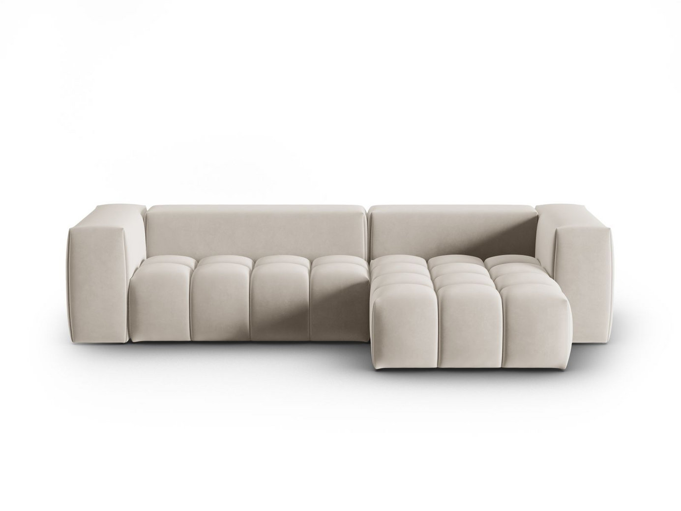 Cosmopolitan Design oikeakätinen samettimoduulikulmasohva, "Verona", 3-istuttava, 260 × 145 × 70 cm, Casino, mustat muovijalat