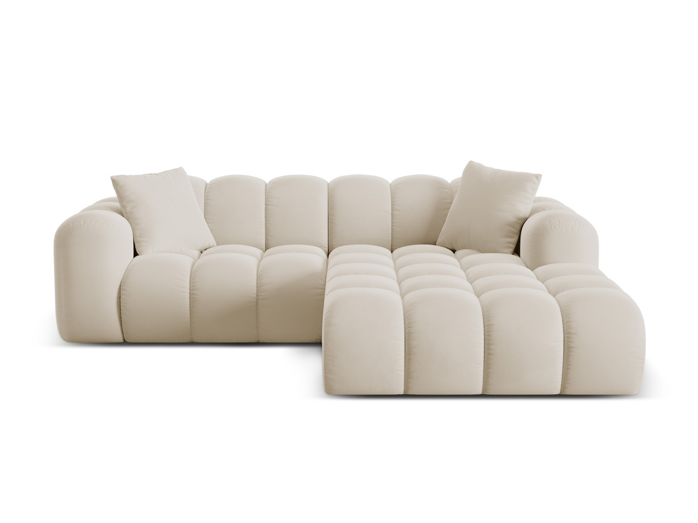 Cosmopolitan Design oikeakätinen samettikulmasohva, "Treno", 3-istuttava, 240 × 184 × 70 cm, Bluvel, mustat muovijalat