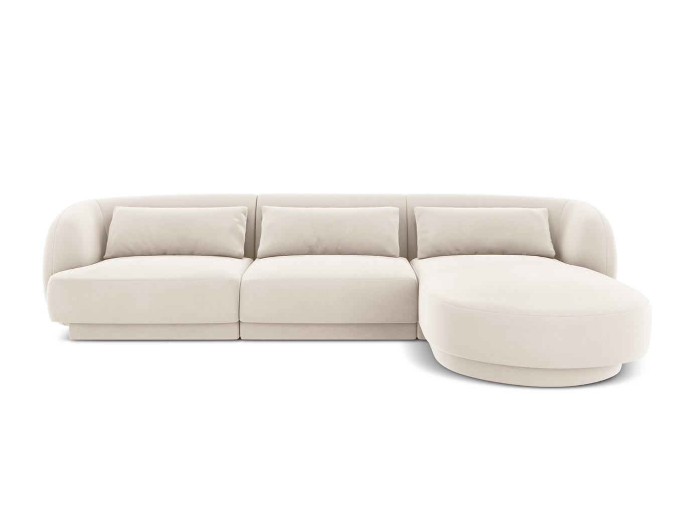 Cosmopolitan Design oikeakätinen samettikulmasohva, "Tulum", 4-istuttava, 255 × 156 × 70 cm, Bluvel, mustat muovijalat