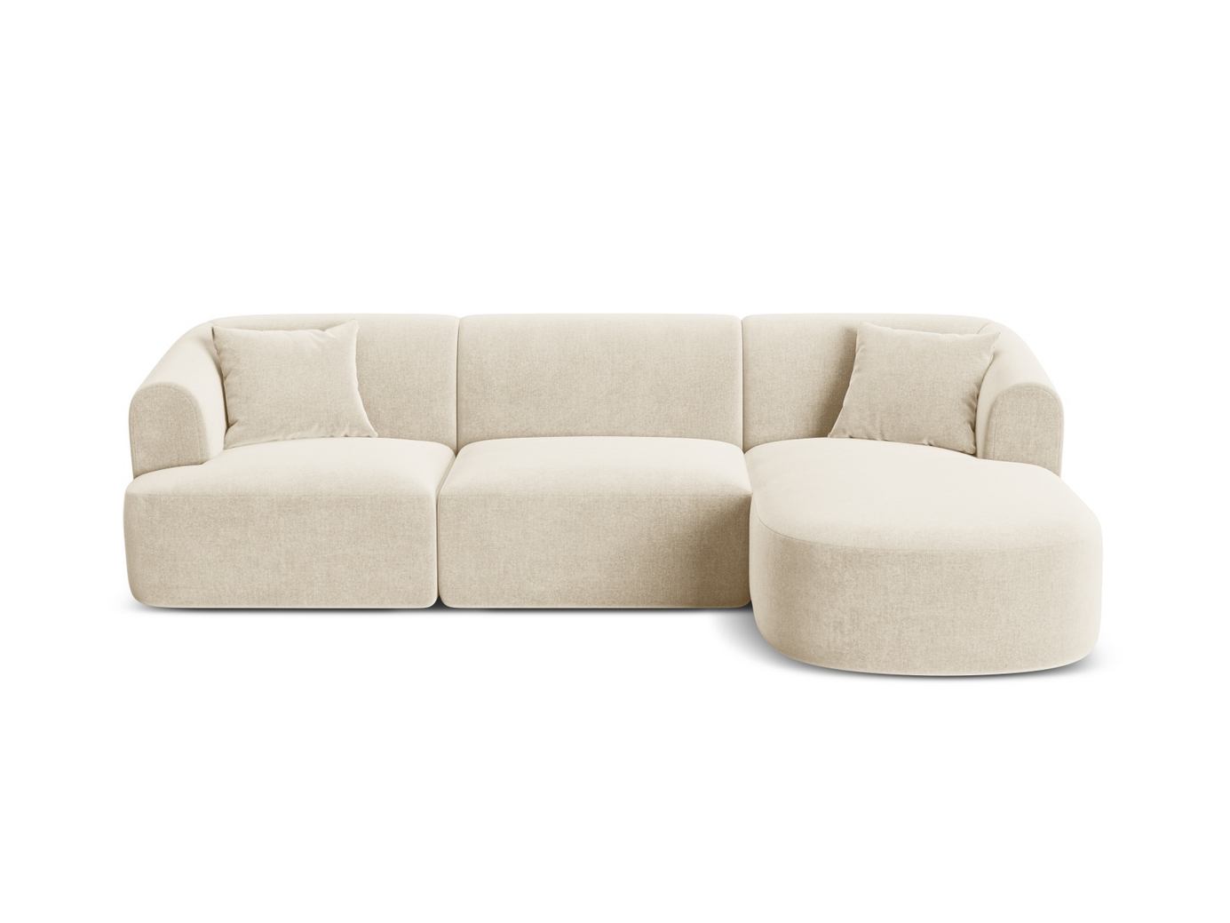 Cosmopolitan Design oikeakätinen samettimoduulikulmasohva, "Campi", 4-istuttava, 256 × 156 × 70 cm, Vogue, mustat muovijalat