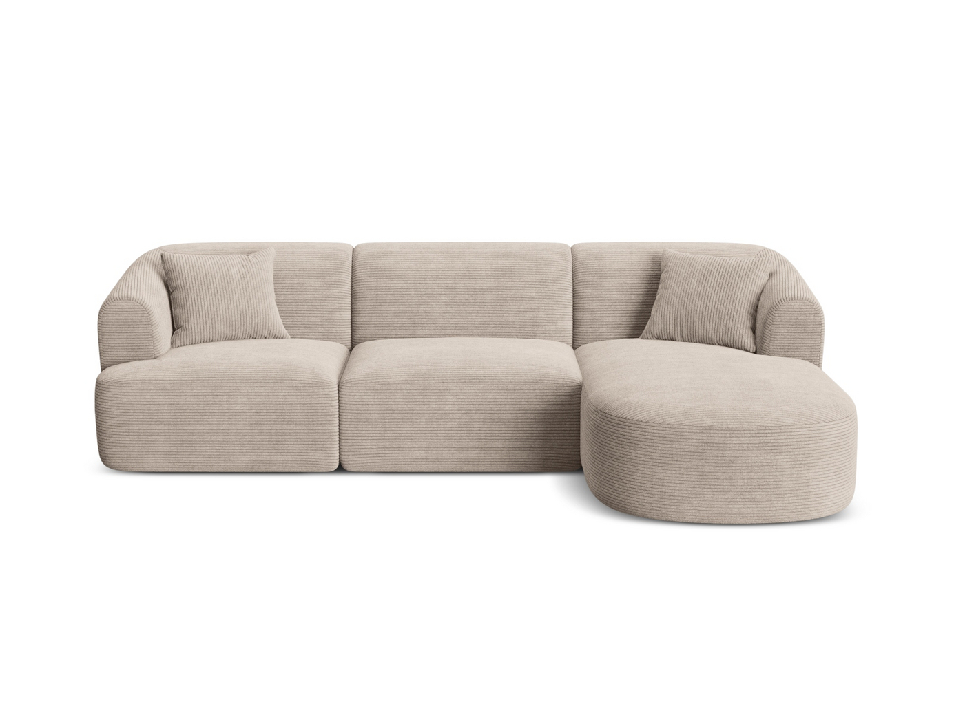 Cosmopolitan Design oikeakätinen moduulikulmasohva, "Campi", 4-istuttava, 256 × 156 × 70 cm, Lincoln, mustat muovijalat