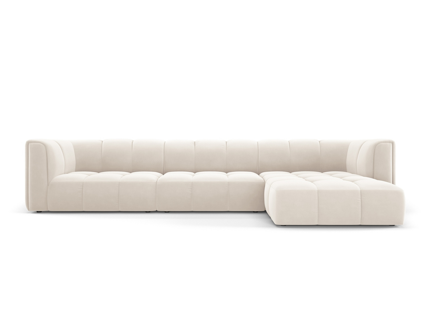 Cosmopolitan Design oikeakätinen samettimoduulikulmasohva, "Moritz", 5-istuttava, 316 × 160 × 70 cm, Bluvel, mustat muovijalat