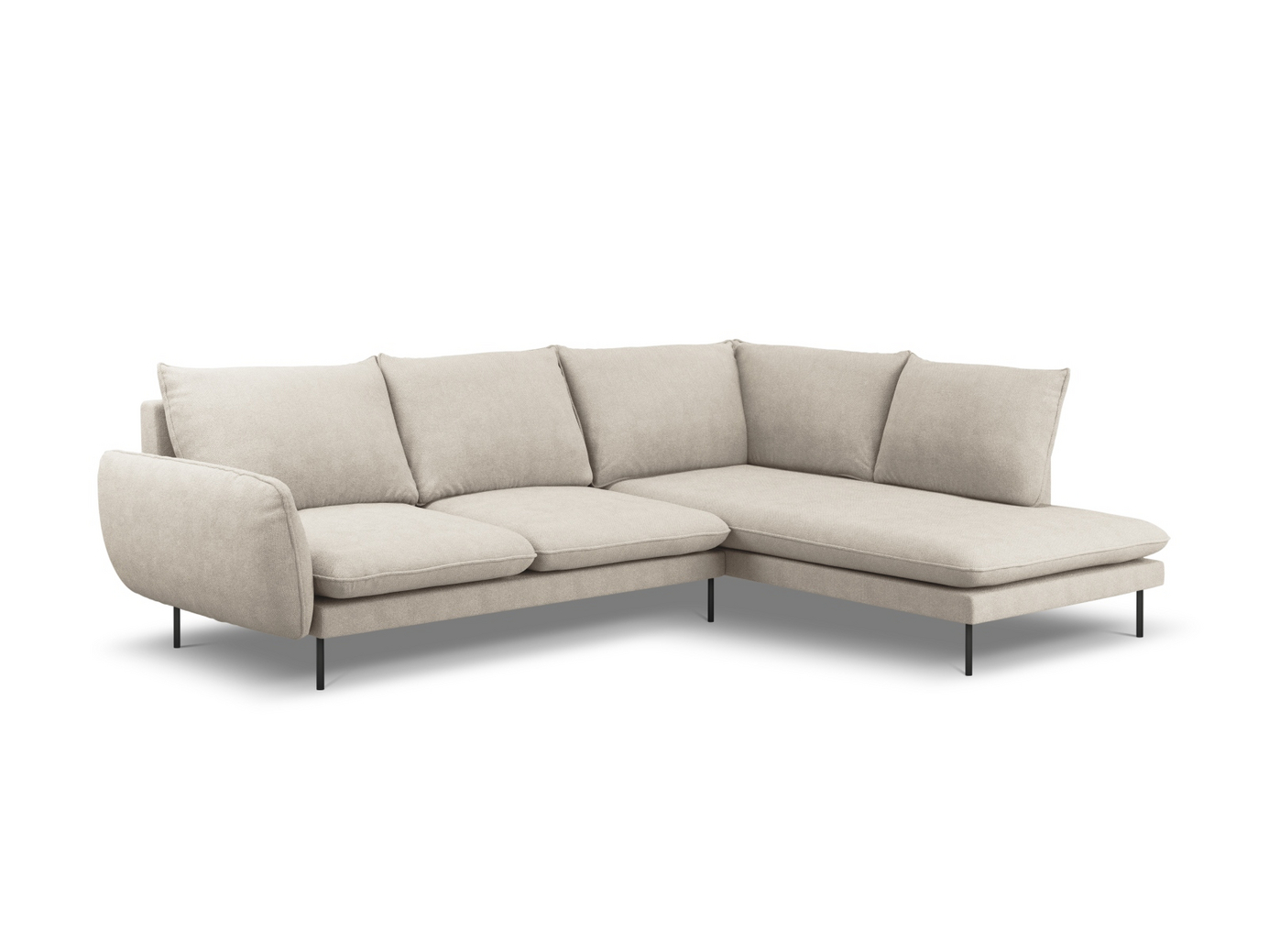 Cosmopolitan Design oikeakätinen kulmasohva, "Vienna", 6-istuttava, 275 × 185 × 95 cm, Positano, mustat metallijalat