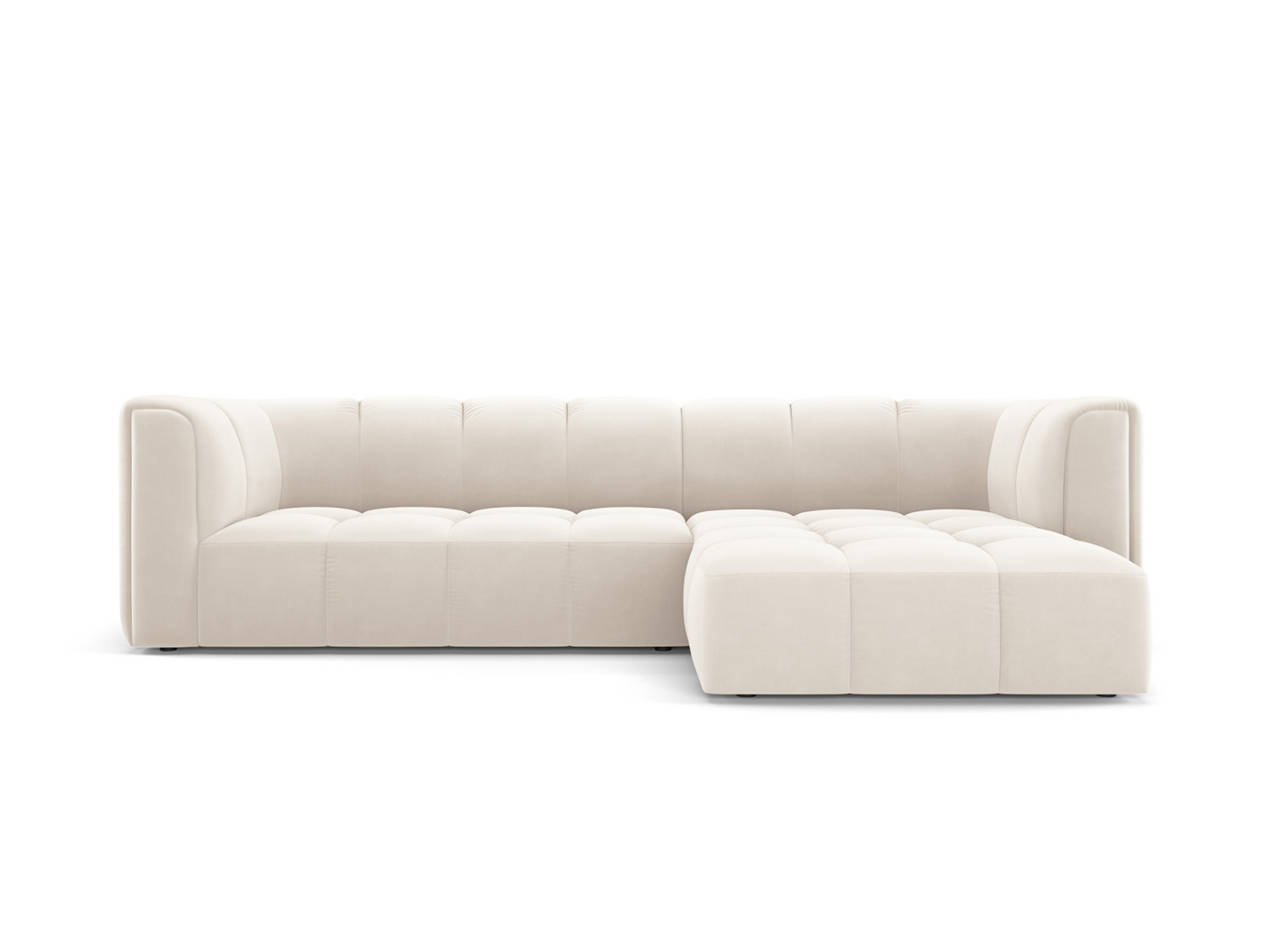 Cosmopolitan Design oikeakätinen samettimoduulikulmasohva, "Moritz", 3-istuttava, 256 × 160 × 70 cm, Bluvel, mustat muovijalat