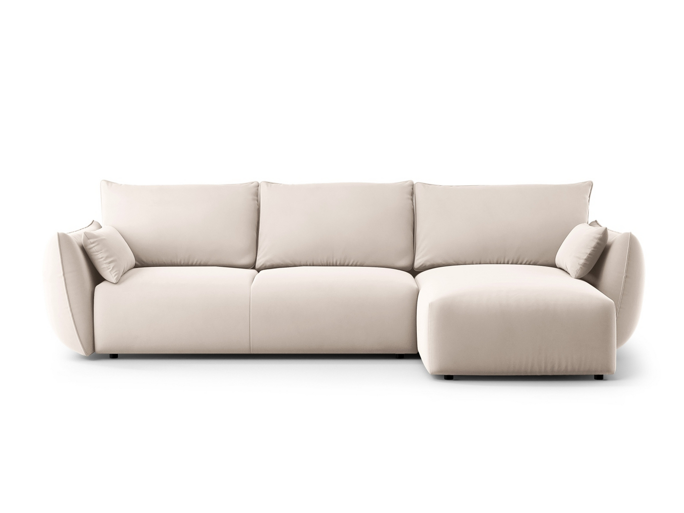 Cosmopolitan Design oikeakätinen samettikulmavuodesohva säilytystilalla, "Matera", 4-istuttava, 253 × 173 × 86 cm, Salvador, mustat muovijalat