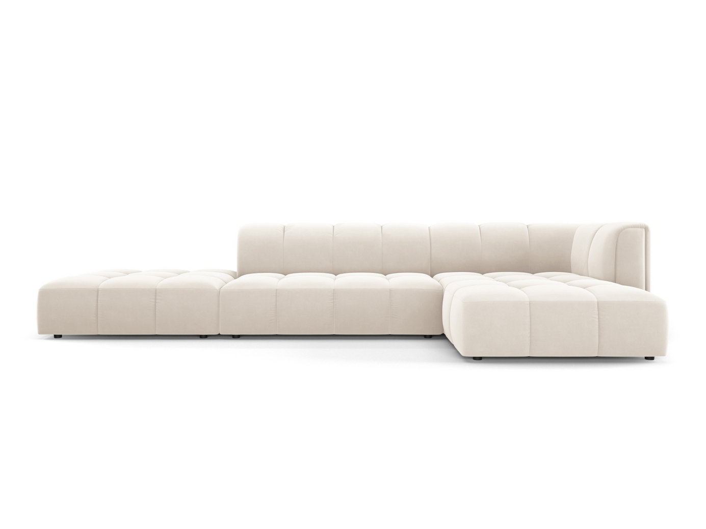 Cosmopolitan Design oikeakätinen samettimoduulikulmasohva, "Moritz", 5-istuttava, 323 × 160 × 70 cm, Bluvel, mustat muovijalat